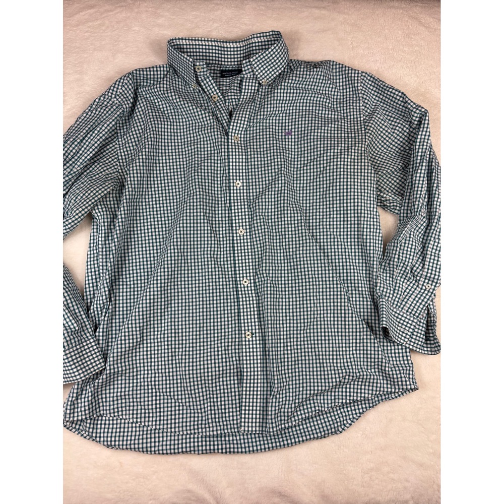 Southern Marsh Mens 2X Green Gingham Wrinkle Free Long Sleeve Button Down Shirt